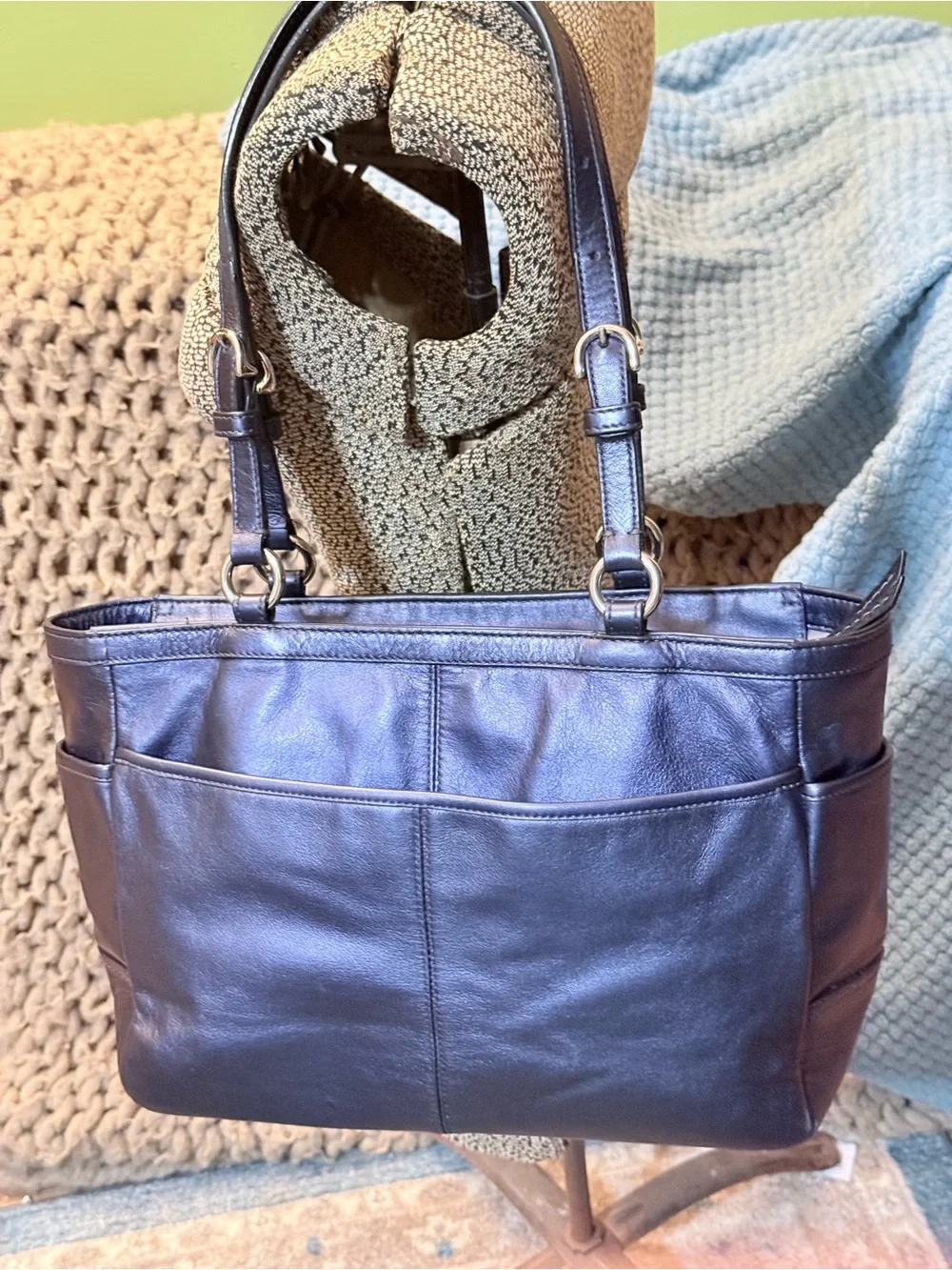 Coach Sapphire Blue Metal Tote.